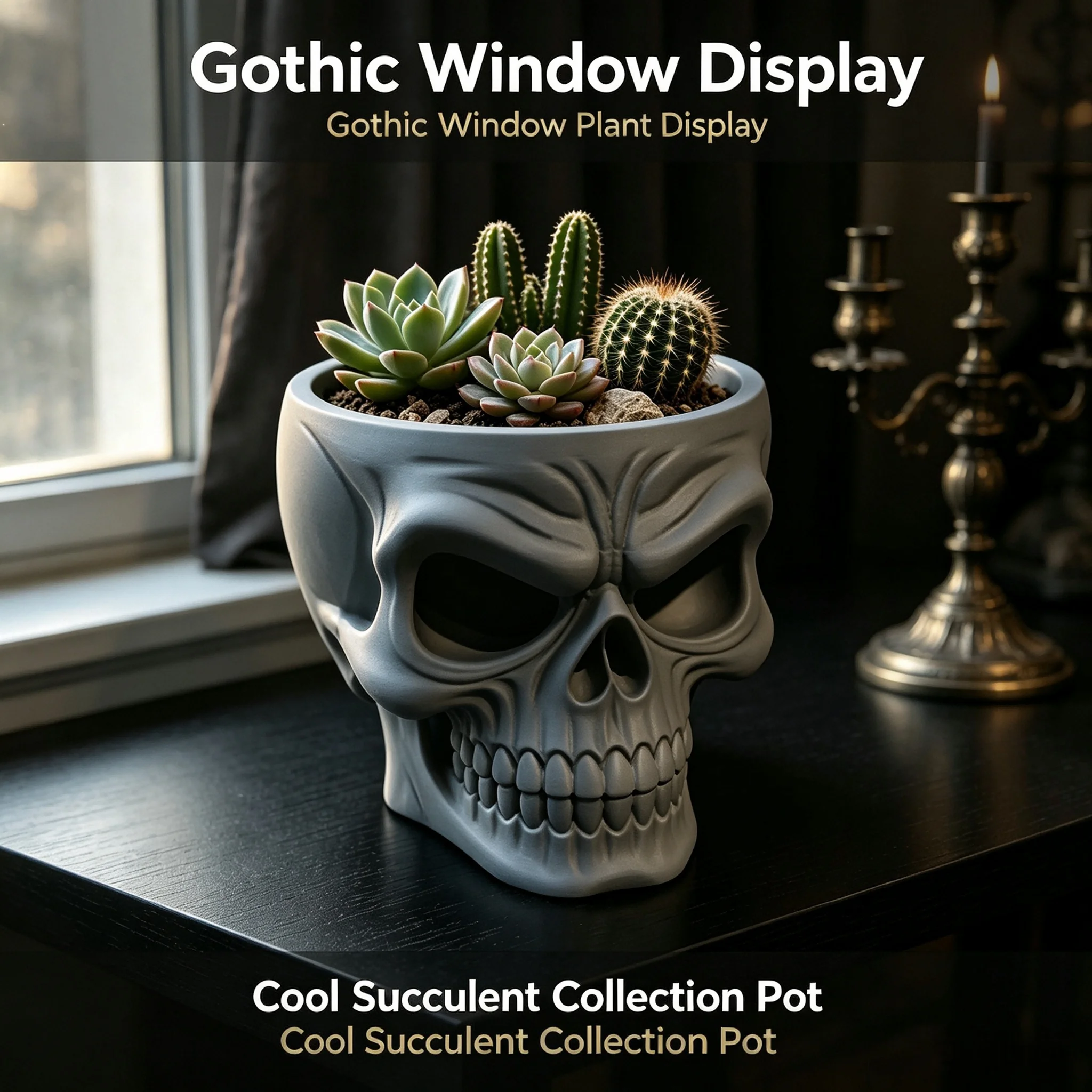 3D Printed Skull Succulent Planter Pot, Spooky Halloween Skull Plant Container, Gothic Tabletop Vase for Indoor Home Decor