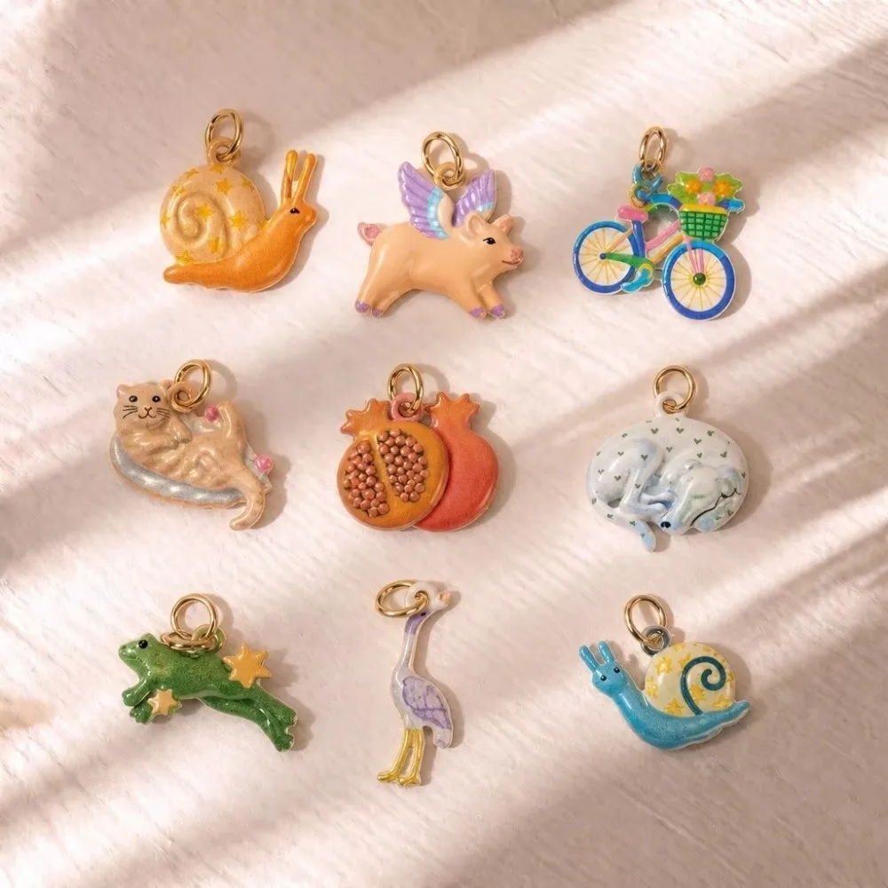 Copper Plated Enamel Pendant Charms Cartoon Animal Design Pendant Style DIY Jewelry Charms Enamel Coated Plated Finish