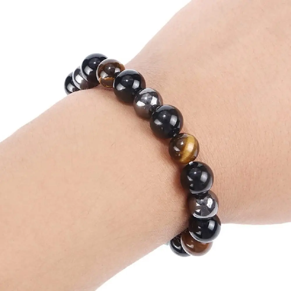 2PCS/Set Triple Protection Bracelet- Tiger's Eye, Black Obsidian, Hematite for Protection, and Balance-Healing Energy Bracelet image 5