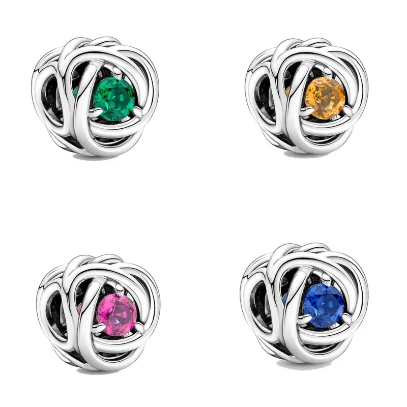 January From December Birthstone Series Alloy Silver Plated Charm Beads For Pandora DIY Bracelet Necklace Jewelry Accessories