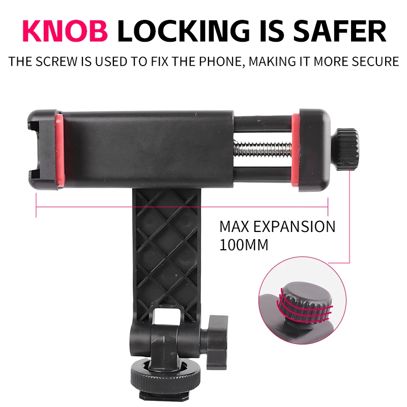 360 Degree Rotation Phone Holder Vertical Horizontal Shooting Phone Bracket Clip with Cold Shoe for Iphone Camera Tripod Monopod