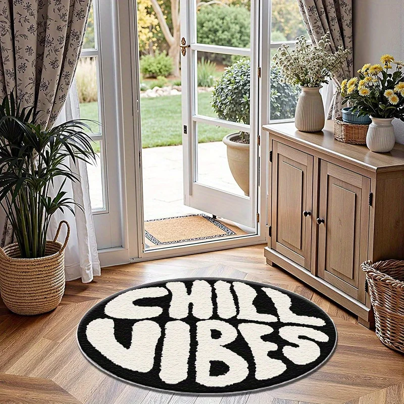 Chill Vibes Round Rug Fluffy Tufted NonSlip Floor Mat for Living Room Bedroom Dorm Aesthetic Boho Home Decor Rugs for Bedroom