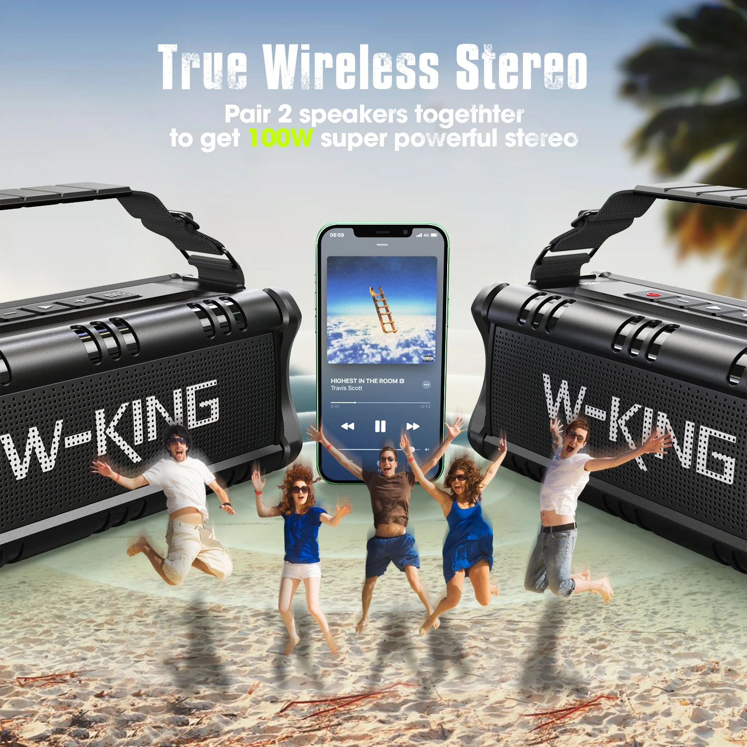 W-KING Bluetooth Speaker, 90W Piek 50W Rms Ipx6 Waterdichte Luidsprekers Bluetooth Draadloze, Grote Outdoor Draagbare Speaker