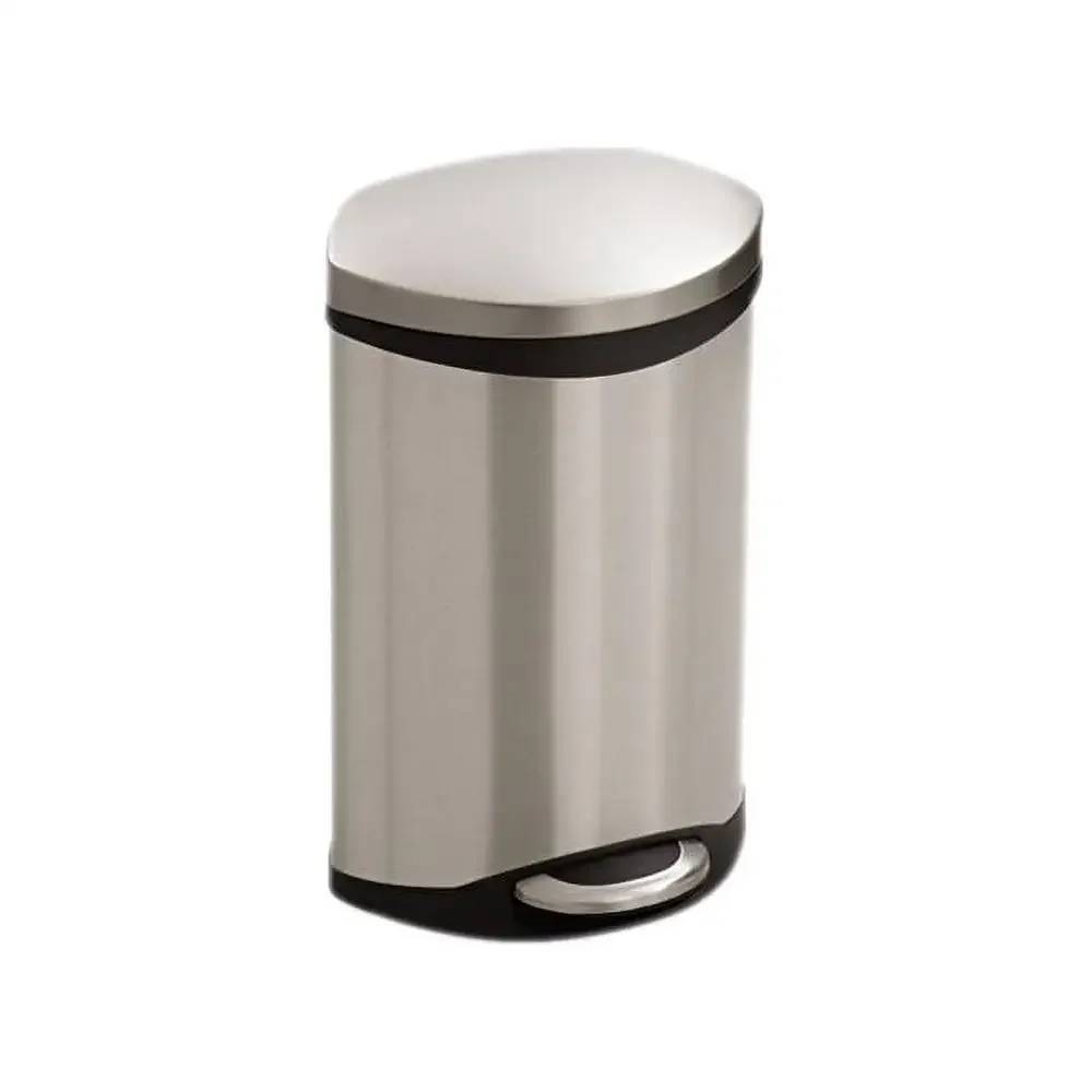 3 Gallon Stainless Steel Step-On Garbage Can with Slow-Close Lid Space Saving Design Hands-Free Receptacle Bag Retainer Oval