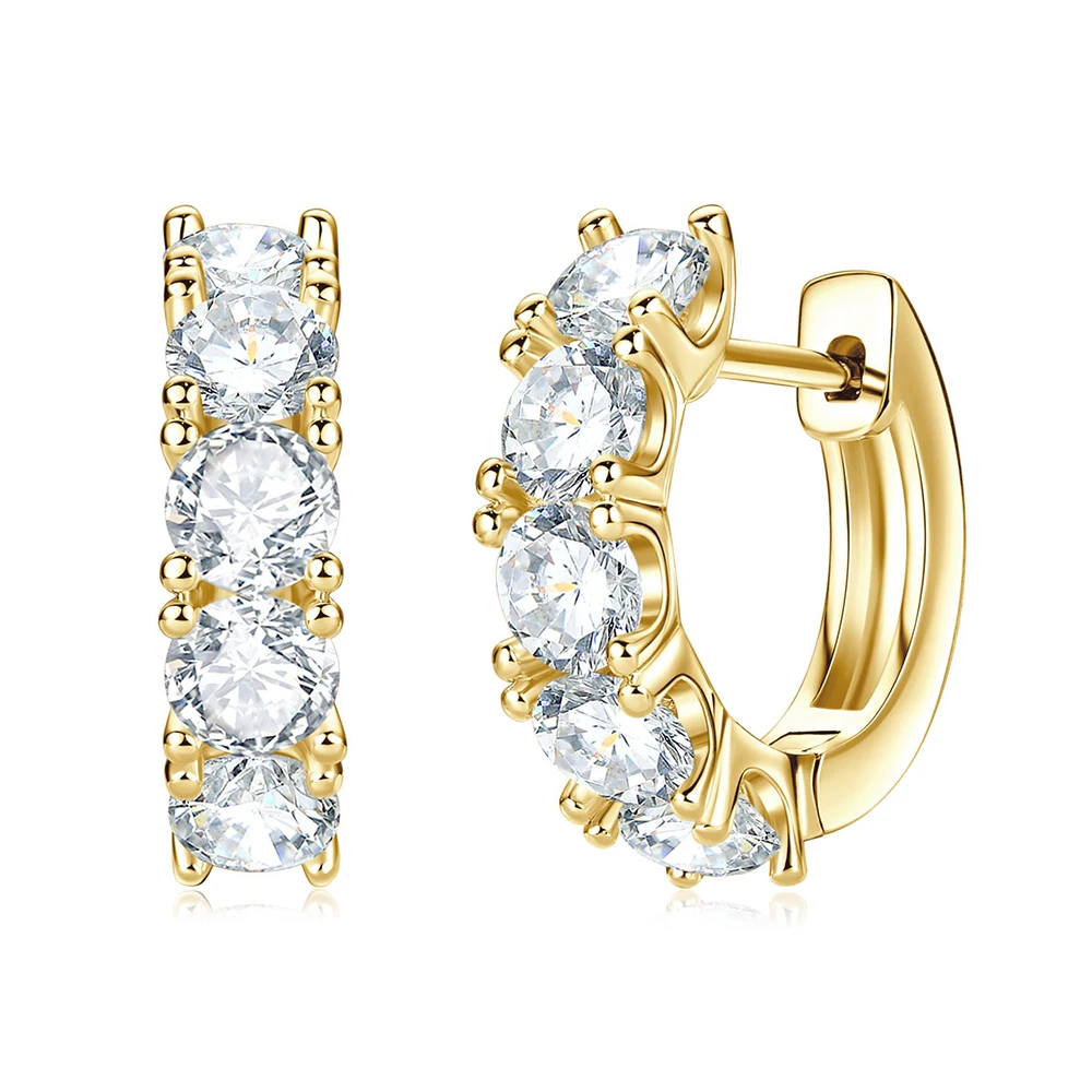 Abestecom 14K Gold Plated D Color VVS1 GRA Moissanite 4mm Hoop Earring Tarnish Resistant Anniversary Fine Jewelry Gift For Women