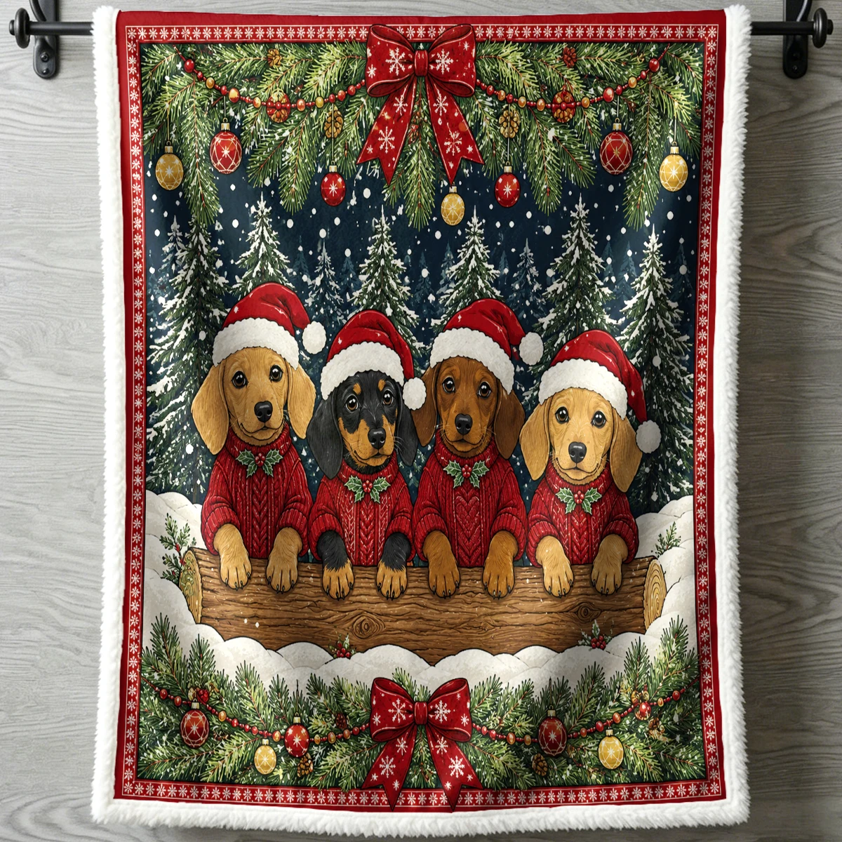 Christmas Dog Sherpa Throw Blanket Warm Animal Prints Corgi Fox Deer Chicken Cow Santa Hat Sofa Bedroom Decor Xmas Holiday Gift