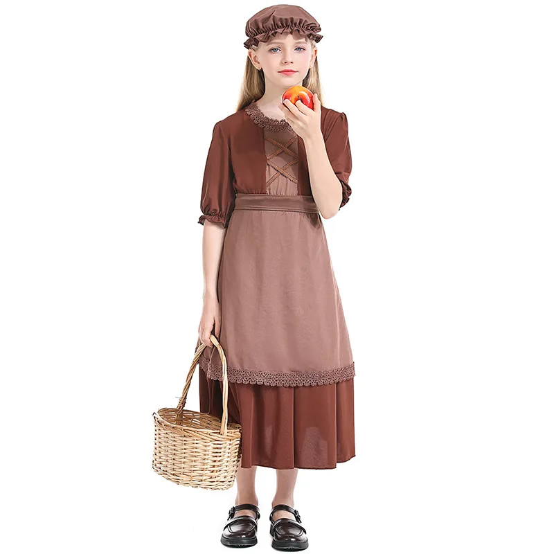 Centenarian Grandma Dark Brown Wolf Grandma Cos Play Maid Costume Lace Lace Child Colonial Girl