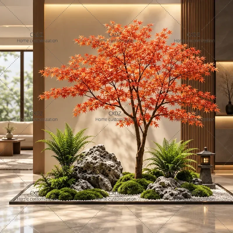 Large Artificial Red Maple Tree Fake Plant for Indoor Outdoor Floor Decoration Landscaping Greenery for Shopping Mall Hotel