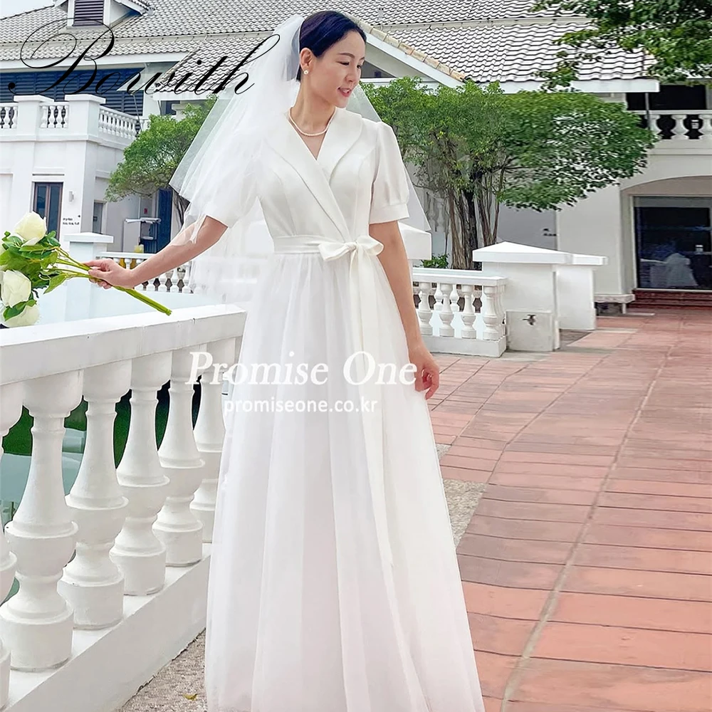 

Bowith 2025 V-Neck Short Sleeves Korea Wedding Dresses A-line Photoshoot Customized Bridal Gowns Party Dress