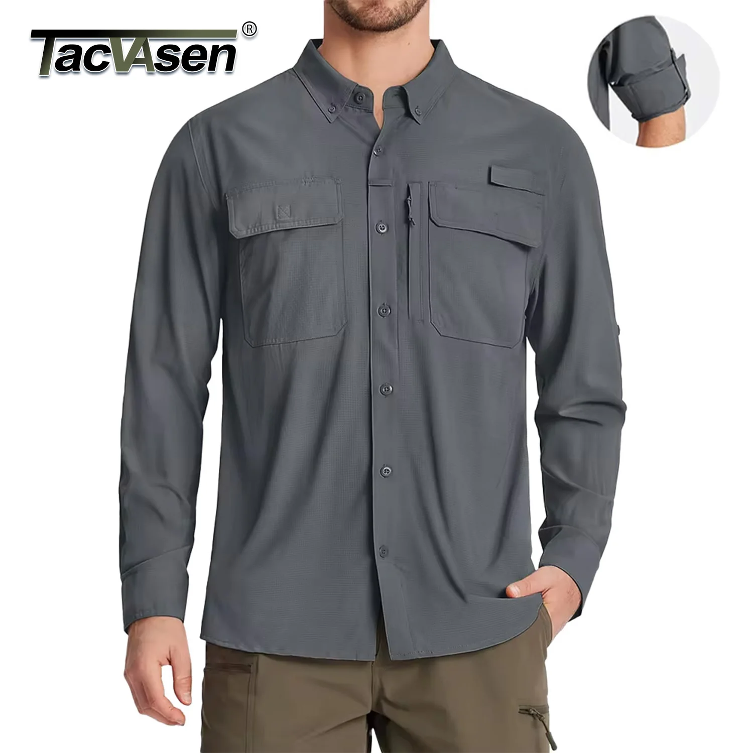 TACVASEN UPF 50+ Sun Protection Fishing Shirts Men's Quick Dry Long Sleeve Shirts Mesh Breathable Hiking Work Cargo Shirts TACVASEN UPF 50+ Sun Protection Fishing Shirts Men's Quick Dry Long Sleeve Shirts Mesh Breathable Hiking Work Cargo Shirts
