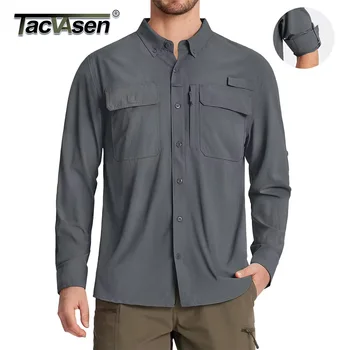TACVASEN UPF 50+ Sun Protection Fishing Shirts Men's Quick Dry Long Sleeve Shirts Mesh Breathable Hiking Work Cargo Shirts