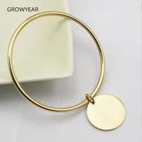 Classic Round Golden Charm Bangle Bracelet Stainless Steel Women Fashion Jewelry Gold Color