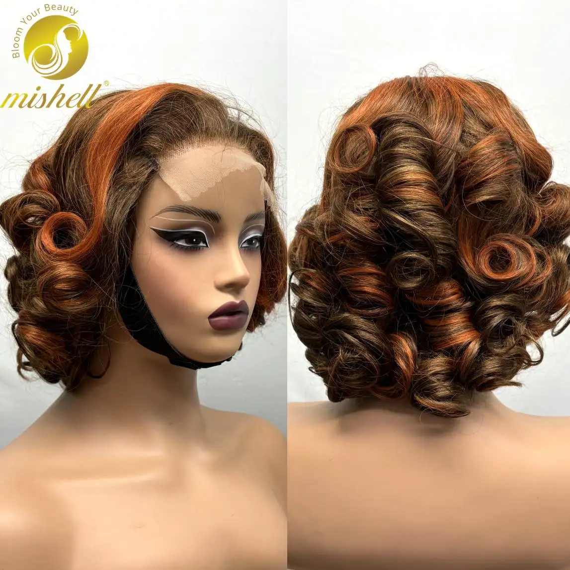 

5x5 Lace 4/350 Ginger Orange Loose Fumi Human Hair Wigs 300% Density Bouncy Curly Burmese Hair Wig Double Drawn Wig for Women