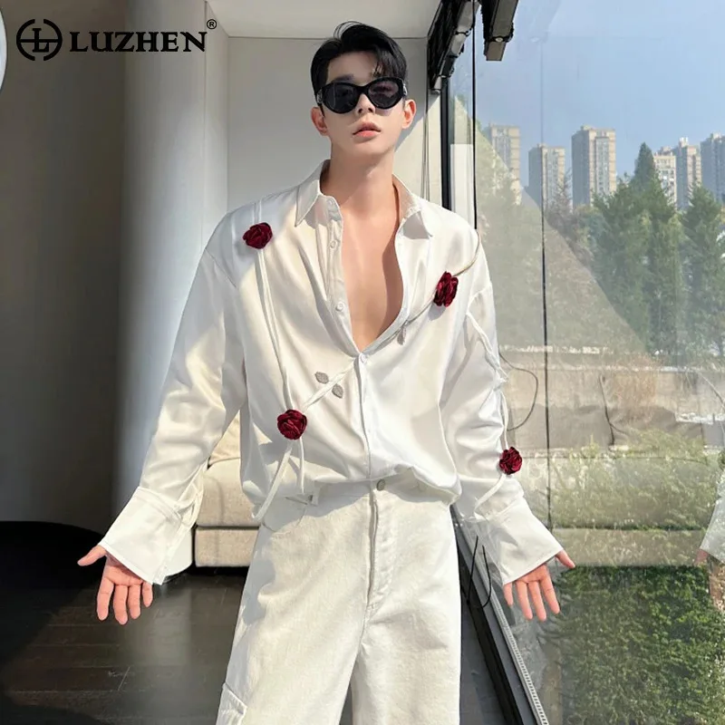 

LUZHEN Rose трехмерная лоскутная роскошная темпераментная рубашка с длинными рукавами, осень 2021, новые модные красивые повседневные топы JY4245