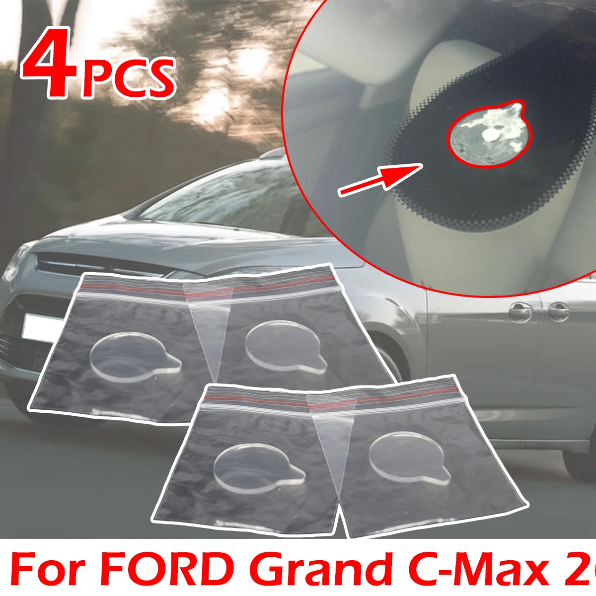 

4pc Rain Light Sensor Gel Pad Adhesive Film Silicone Cushion Windscreen Chip Fix Tape Car Replacement For FORD Grand C-Max 2012