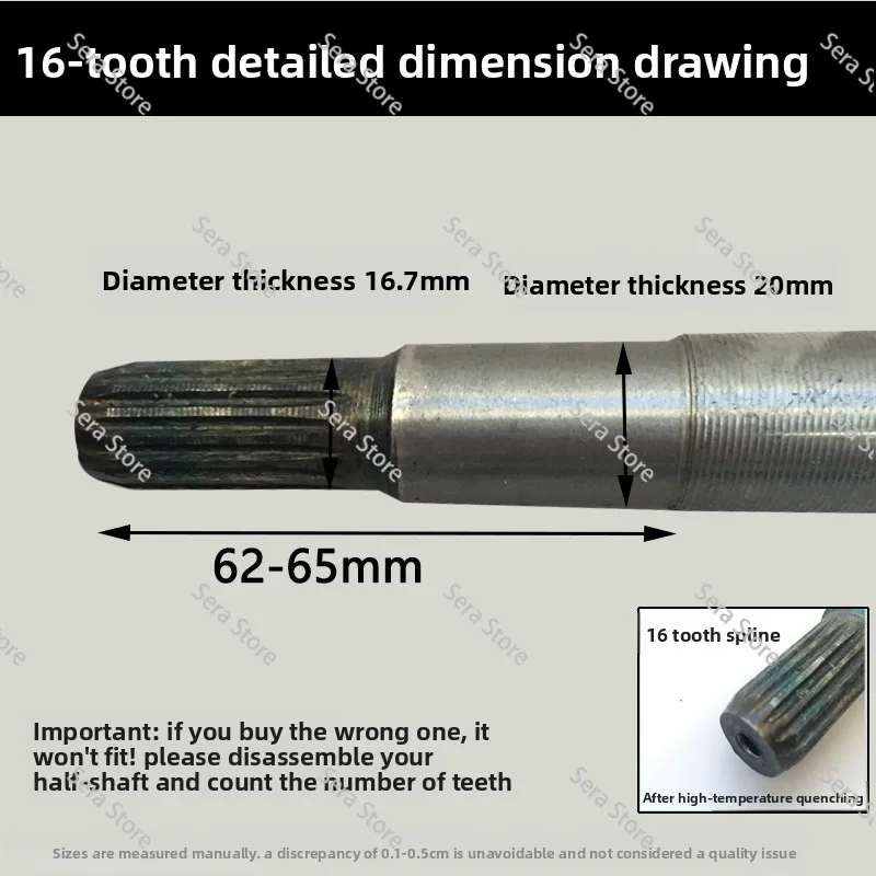 Electric Tricycle Rear Axle Shaft 16 Teeth Gearbox Drive Shaft 9 Spline Head with 6205 Bearing Heavy Duty Replacement Part