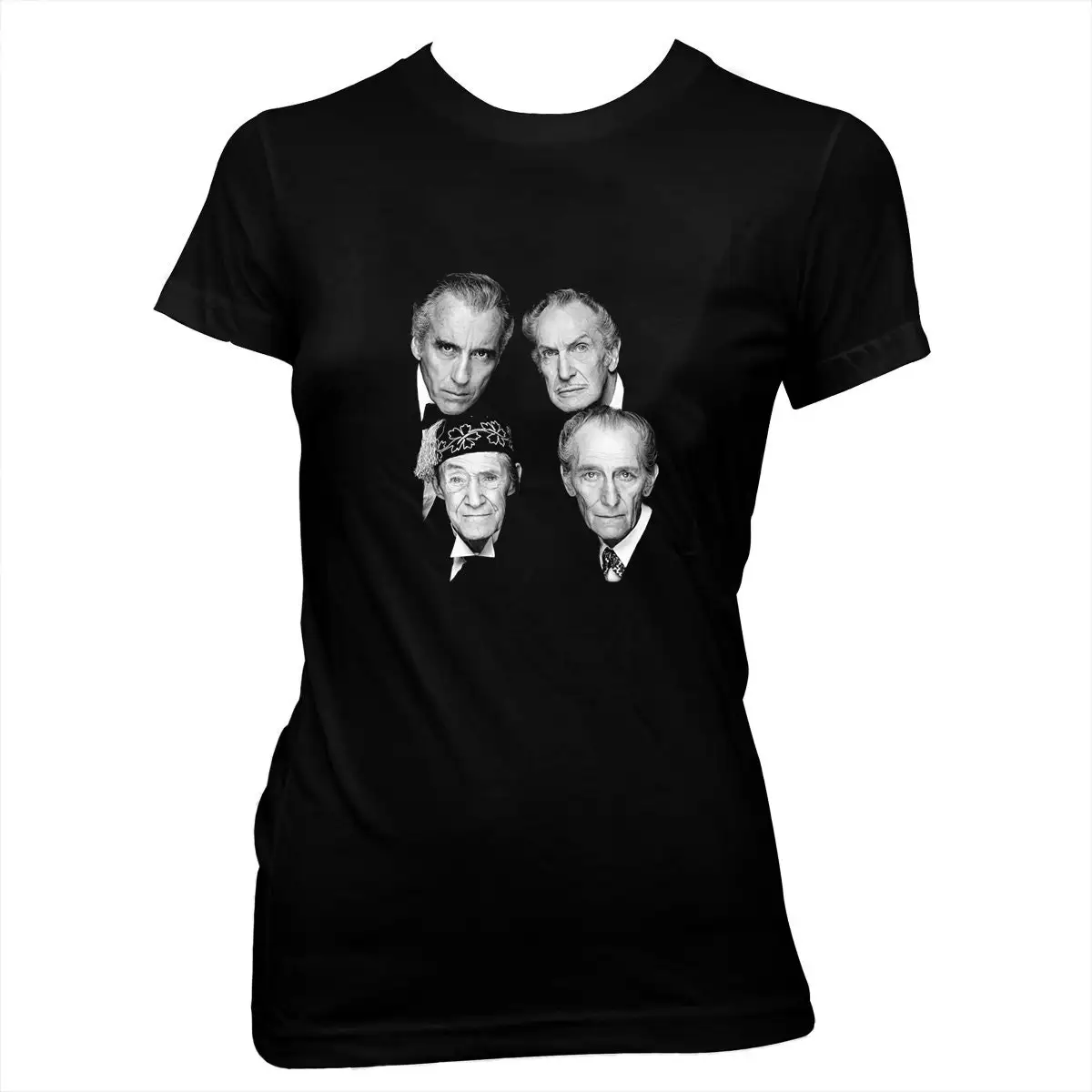 Horror Stars Peter Cushing Christopher Lee Vincent Price John Carradine Women's Pre shrunk hand screened 100 cotton tee