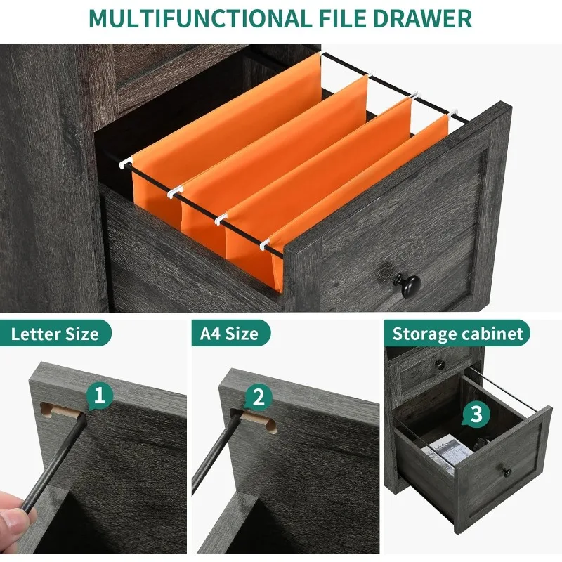 Mesa em forma de L com tomadas elétricas e luzes LED, Home Office Desk com Monitor Stand e Gabinete Filtrado