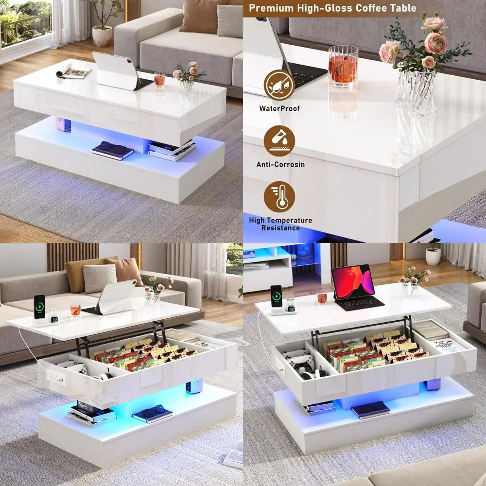 

Большой современный журнальный столик со светодиодной подъемной столешницей 39,4 с местом для хранения вещей для гостиной, столовой и домашнего офиса