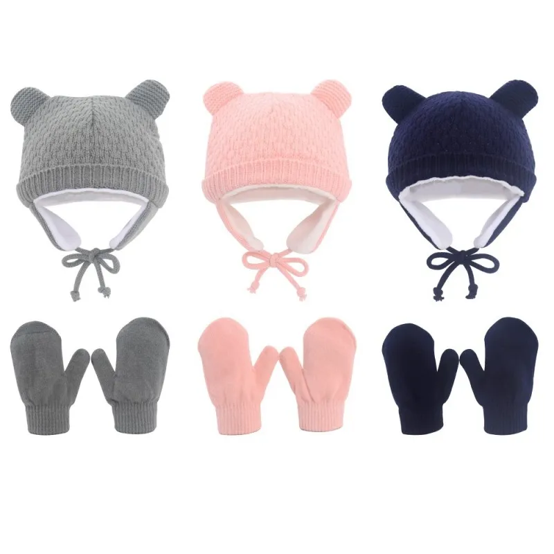 Jlong طفلة بنين محبوك طفل القفازات قبعة الوليد الطفل لينة قبعة طقم قفازات الرضع قبعة صوفية لفصل الشتاء القفاز مجموعات 3-12 أشهر