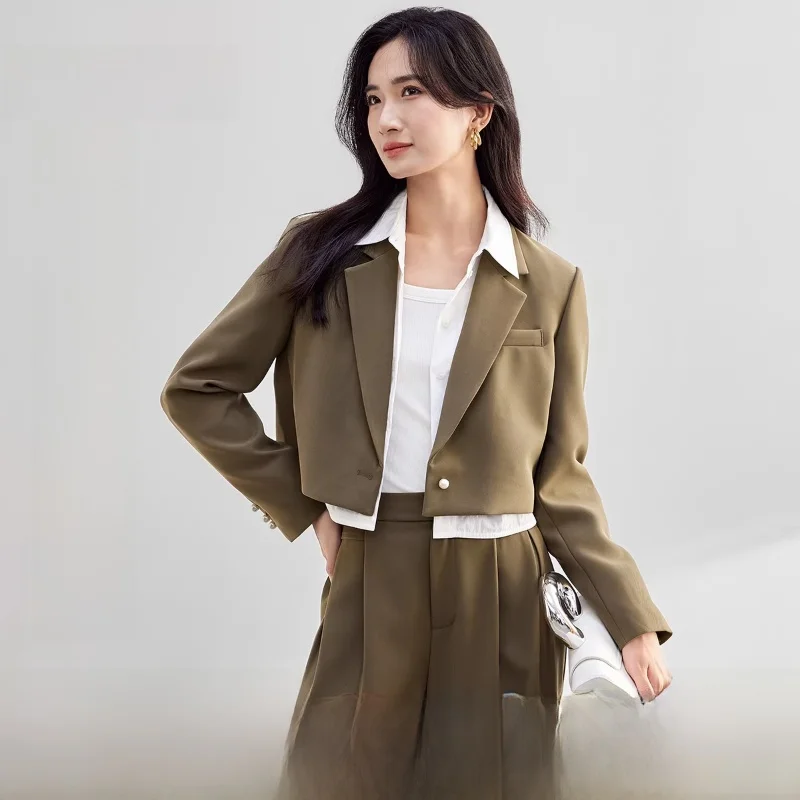 

Business Commute Short Style Women's Suit Casual Long Sleeve One Button Coat Fashionable Polyester Material Office Wear