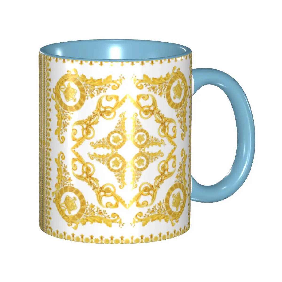 

Personalized Vintage Baroque Prints Greek Ornament Golden Meander Meandros Coffee Mug DIY Ceramic Milk Tea Cup