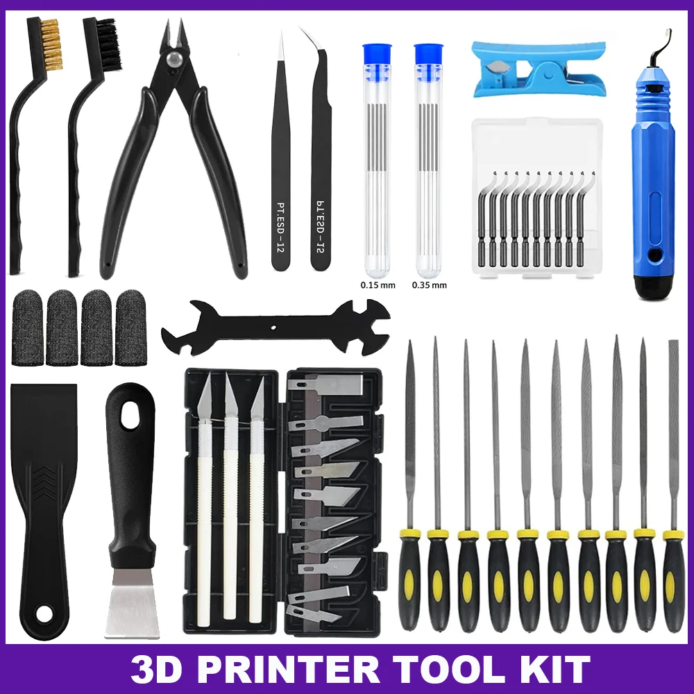 3D Printer Tool Kit for FDM/SLA – Nozzle Cleaner, Scraper, Tweezers, File & Engraving Tools for Maintenance