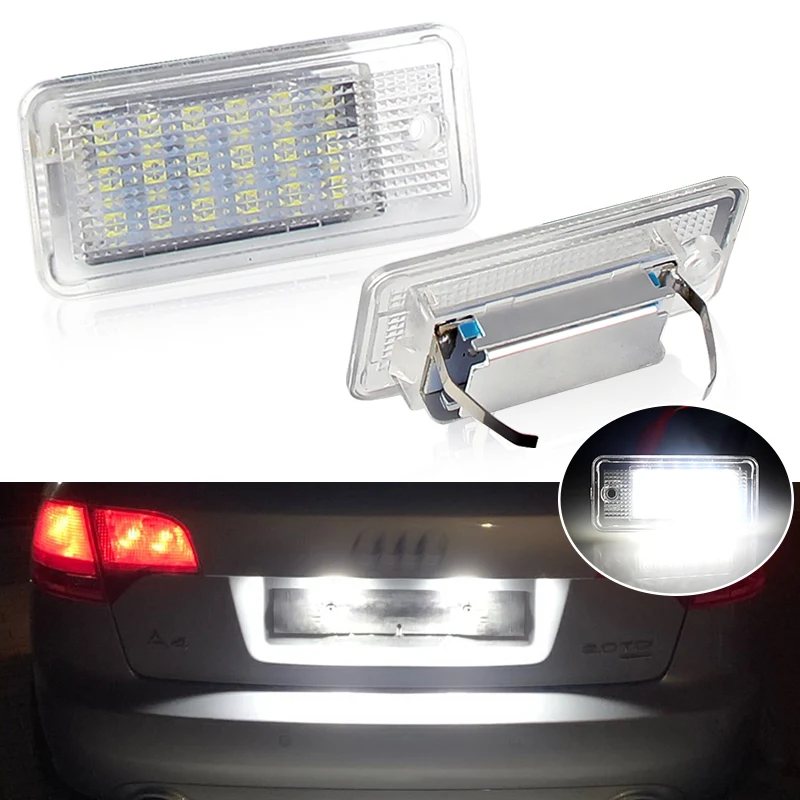 2PCS Car LED License Plate Lights for Audi A3 S3 A4 S4 B6 A6 S6 A8 S8 Q7 RS4 RS6 Plus - Auto Number Lamps White 6000K Error Free