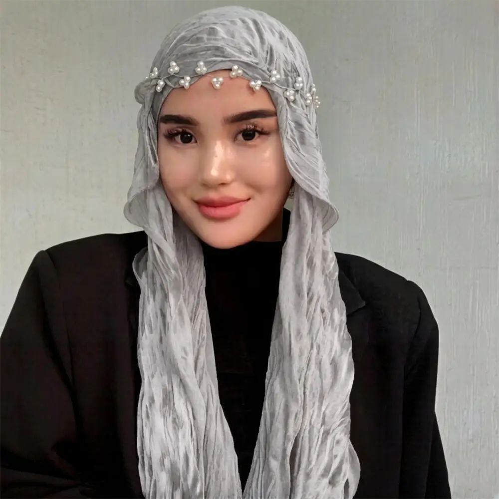 Bubble Thread Stripe Plain Tudung Bawal Shawl Hijab, UV Sunscreen Scarf for Women Spring Summer Daily Casual Hijab Accessories