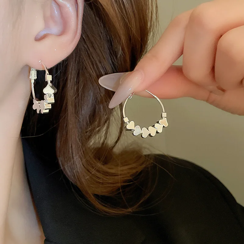 

Minar Korean Styele Metallic Heart Round Circle Hoop Earrings for Women Femme Silver Plated Alloy Statement Wholesale Jewelry