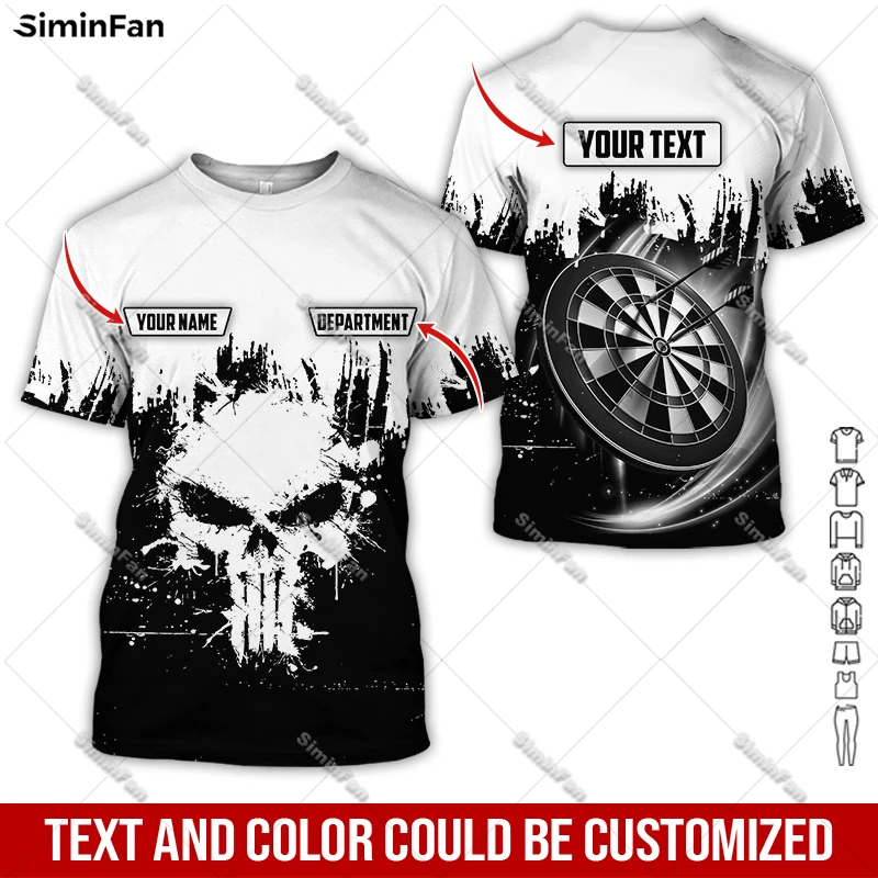 Custom Name Skull Dart Board Colorful T-shirt 3D All Over Printed Mens Tshirt Male Summer Round Neck Tee Unisex Shirt Female Top