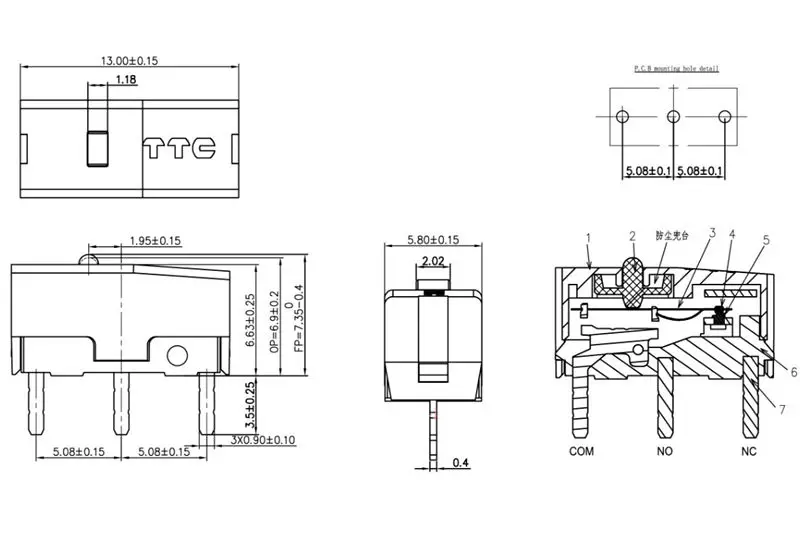 4Pcs TTC 방진 골드 마우스 마이크로 스위치 30 백만 클릭 평생 3pin 골드 합금 접촉 버튼 호환 D2FC-F-7N (20M)