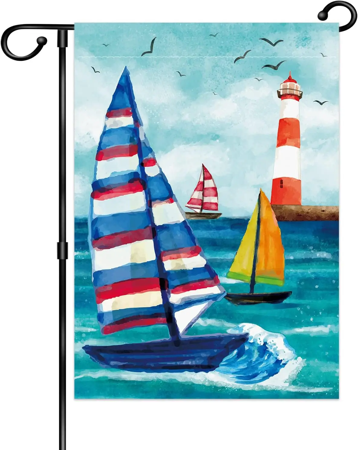 Summer Sailboat House Flag,Nautical Adventure Garden Flag, Summer Flag Yard Decoration,Coastal Seagull Birds Yard Decoration 28x