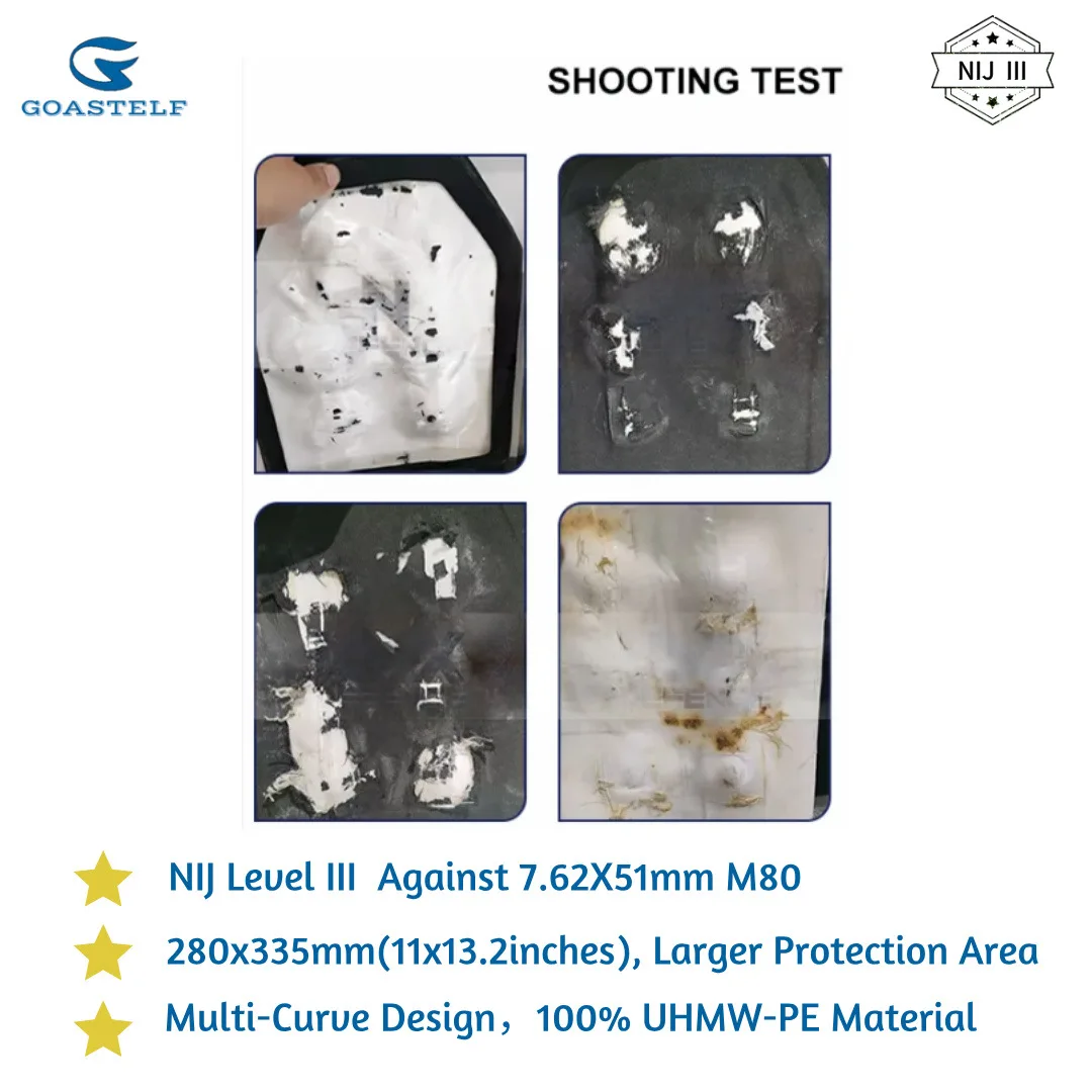 11x14inches Multi-Curve NIJ III Tactical Vest Armor Plate Pure UHMWPE Ballistic Plate NIJ Level 3 Ballistic Plate Body Armor