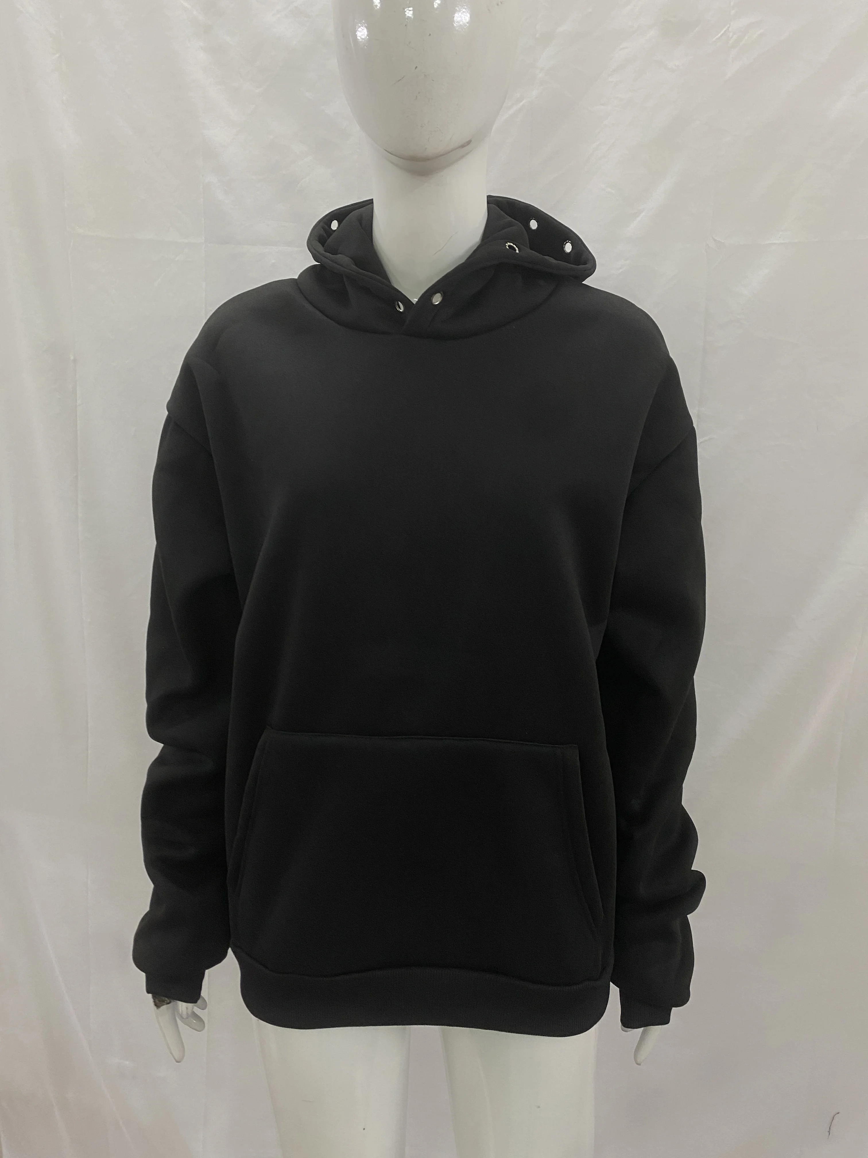 

Long sleeved hooded sweatshirt, dark retro punk solid color perforated sweatshirt, men's and women's punk clothing