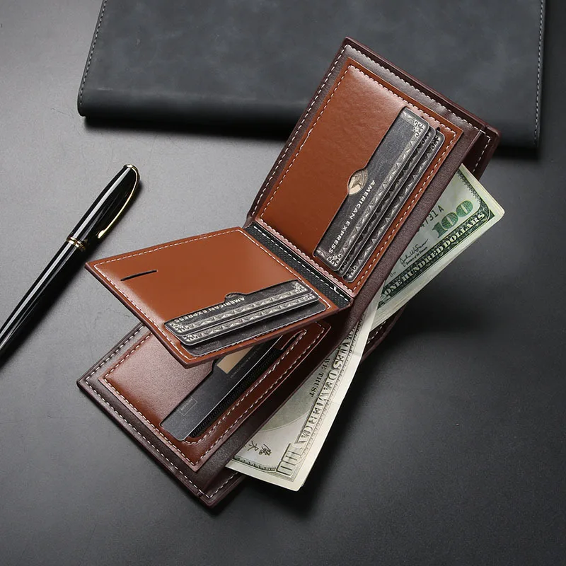 Leather Men's Short Wallet Bifold Business Slim Minimalist Ultra-Thin with Multiple Card Holders Coin Purse Money Clip for Youth
