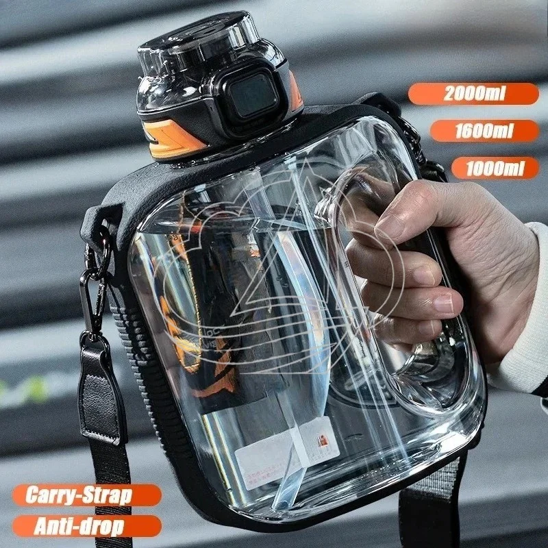 Large Capacity 1/1.6/2L Tritan Water Bottle, Leakproof Outdoor Travel Kettle for Adults