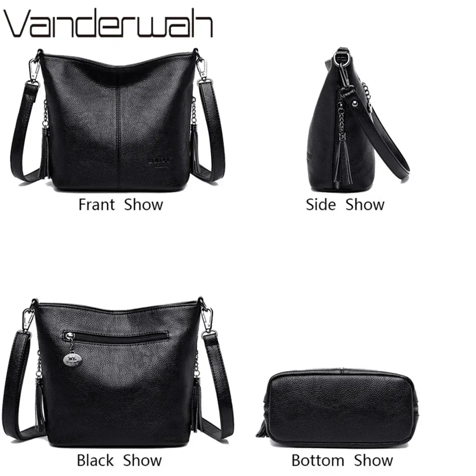 Genuien Tassels Ladies Hand Crossbody Bags For Women Leather Luxury Purses And Handbags Women Shoulder Bags Designer Bucket Sac