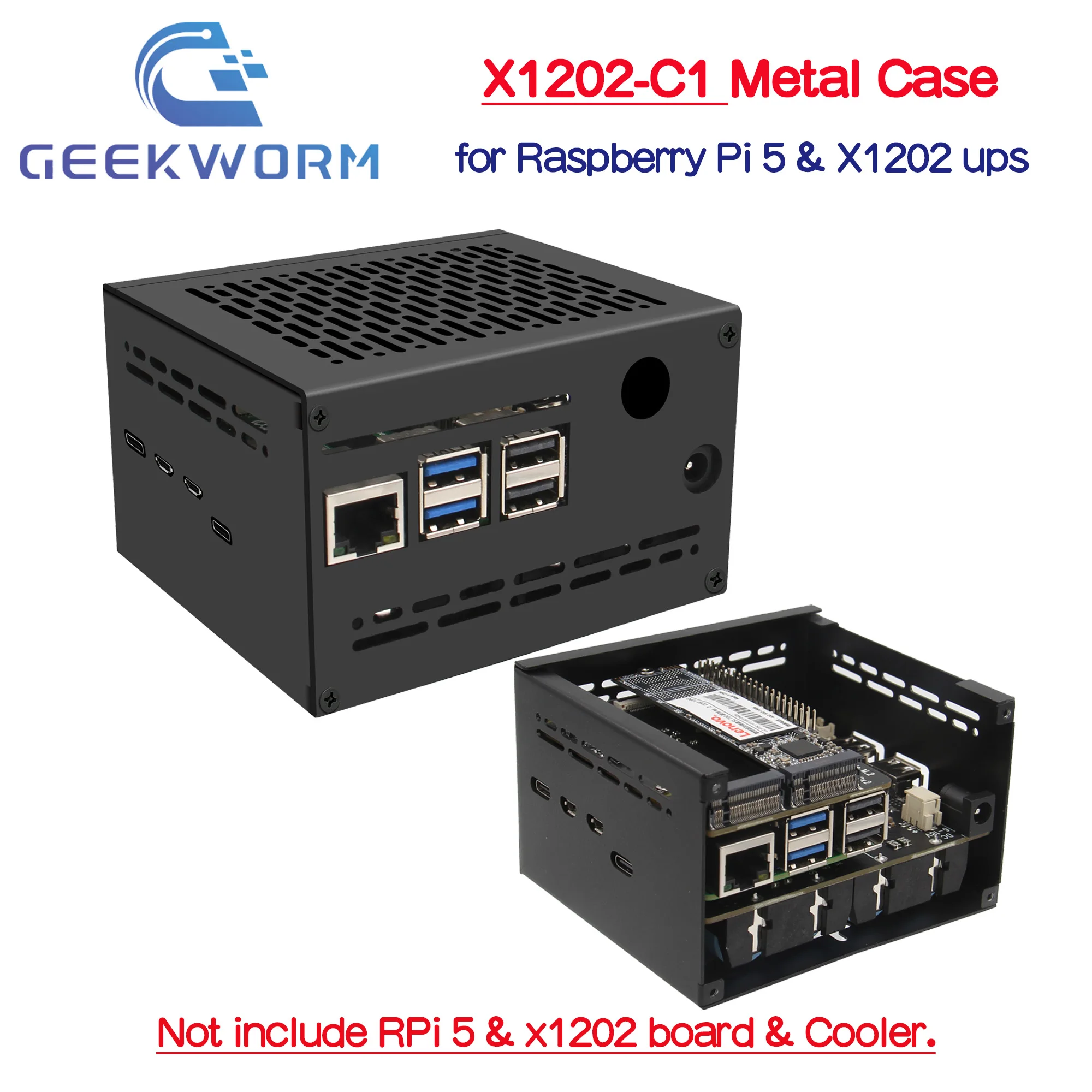 Geekworm X1202-C1 Metal Case for Raspberry Pi 5 & X1202 UPS Board