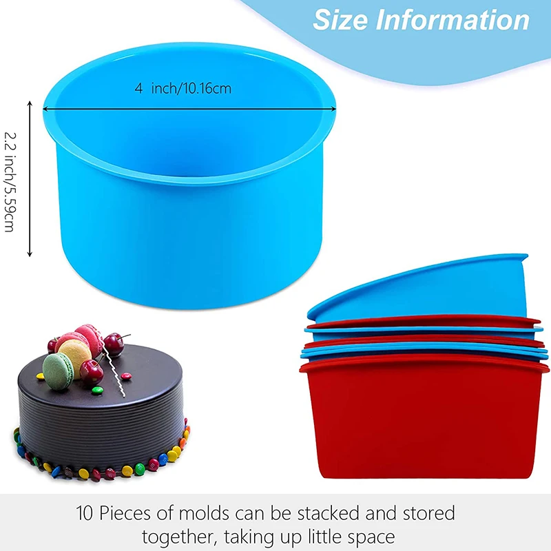 10 Pieces Silicone Cake Mold Valentine's Day Round Baking Pan 4 Inch Baking Mold Kitchen Silicone Bakeware Pan Red Blue