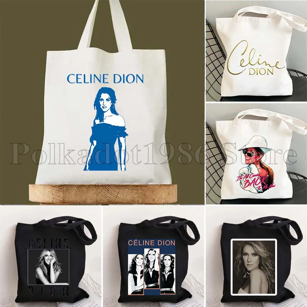 

Vintage Celine Portrait Music Fan Gifts Women Canvas Shoulder Tote Bag Harajuku Handbag Shopper Reusable Foldable Shopping Bags