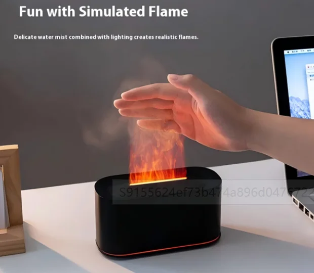 HOMEFISH Seven-Color Aromatherapy Machine Bedroom Essential Oil Lamp Wood Grain Flame Humidifier Desktop Cracke New Style