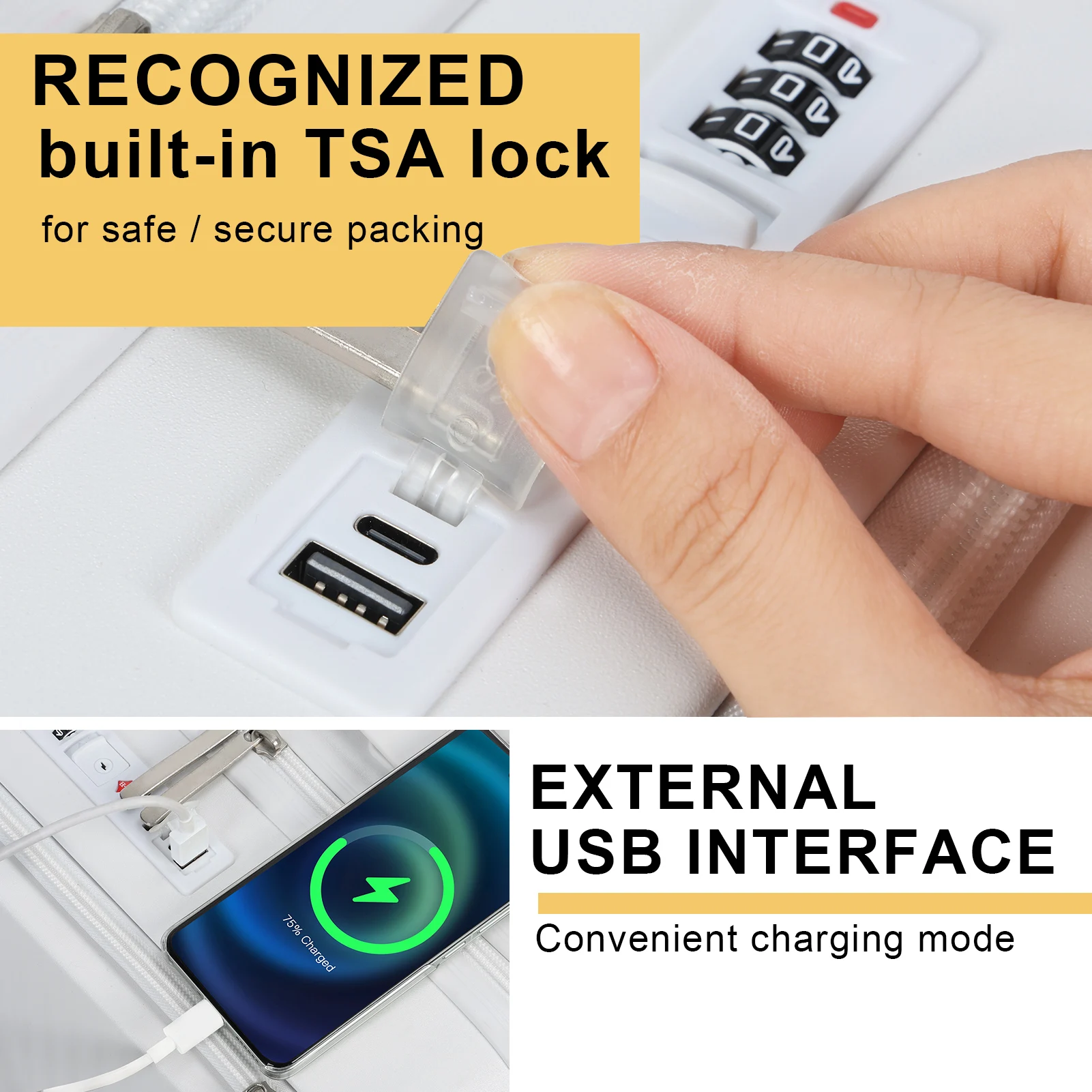 Hardside Mala com Suporte de Copo e Porta USB, Hard Shell Spinner Roda Bagagem, Abertura Frontal Carry on, 18"