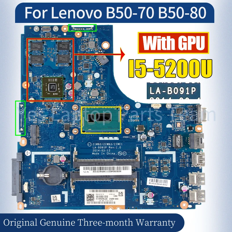 

LA-B091P For LENOVO B50-70 B50-80 Laptop Mainboard 5B20H70757 I5-5200U With GPU 216-0867030 2G Notebook Motherboard 100％ Tested