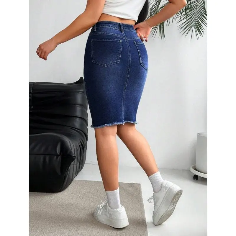Ripped Hip Skirt N 27581 Denim  Skirt Women's Fashion mid Waist Batwing Shape Winter  Collection No Brand