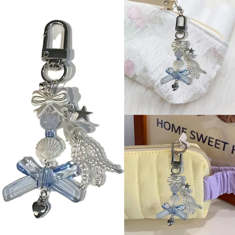 Cute Strawberry Keychain Butterfly Cherry Pendant Keyring for Clothing Bags Beaded Butterfly Keyholder Birthday Women Y08E