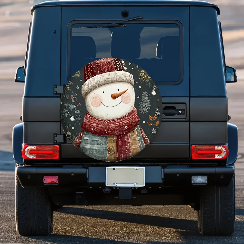 

Festive Snowman Tire Cover Cute Winter Holiday Spare Wheel Protector Durable Polyester Truck SUV Accessory