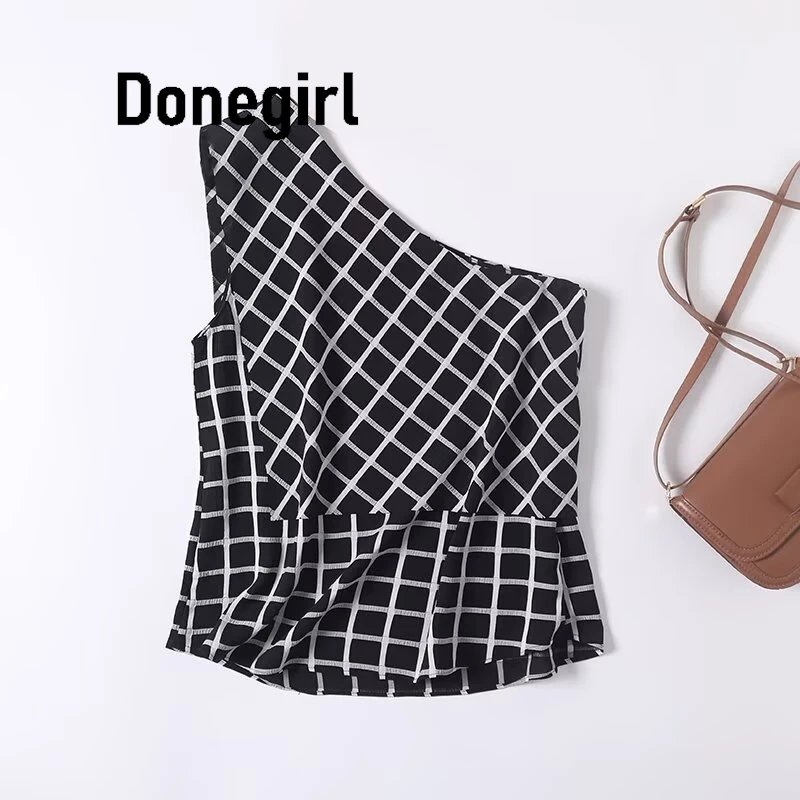 

Sexy Chic Women Tops Plaid Asymmetrical Sleeveless Short Slim Vest Shirt New Fashion 2025 Summer Holiday Female Blousas Tops