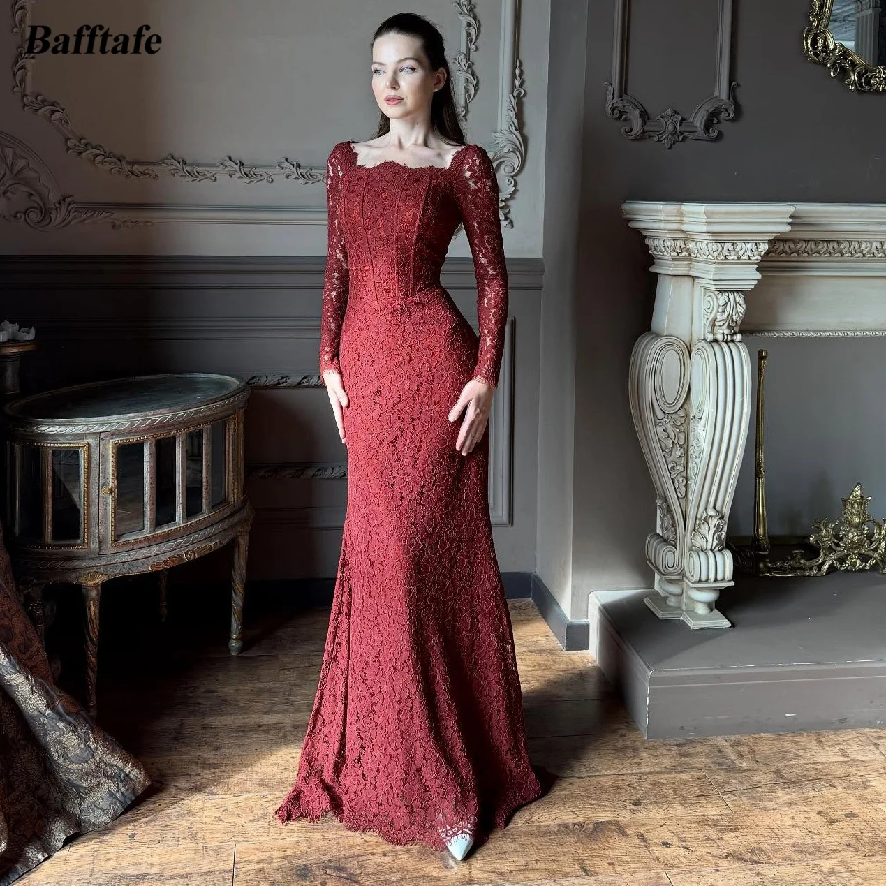 

Bafftafe Fishtail Customized Lace Evening Dresses Long Sleeves Mermaid Prom Dress Women's Formal Special Occasion Party Gowns