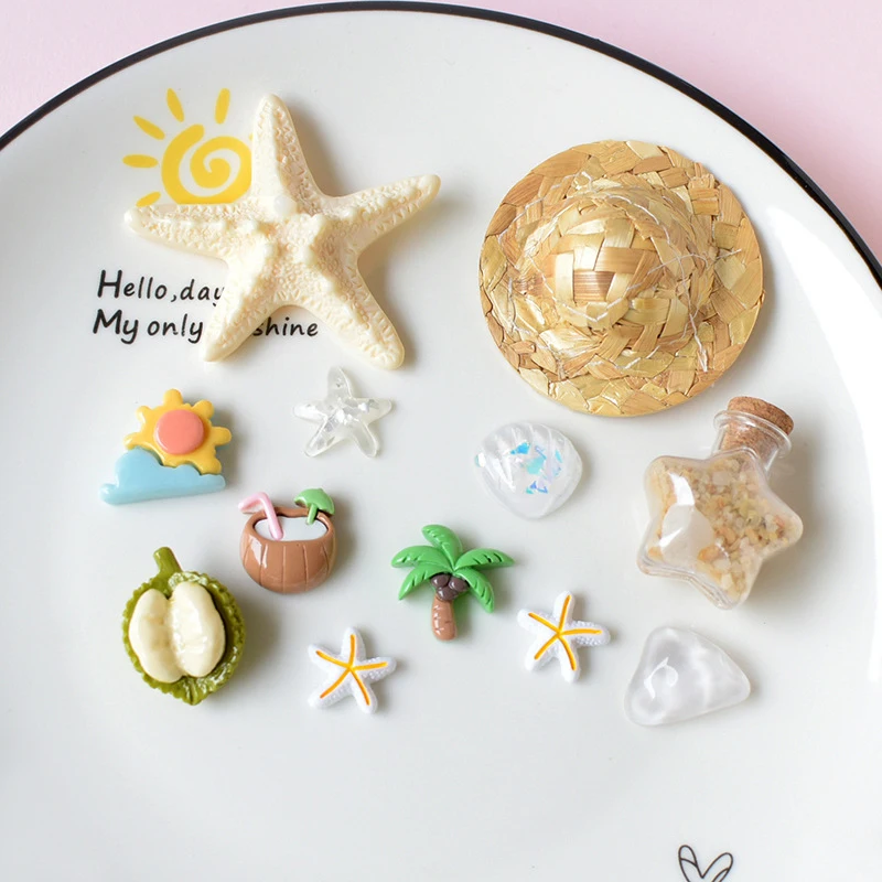 12PCS Summer Beach Tropical Shoes Charms Set Straw Hat Starfish Coconut Palm Tree Shoe Decor for Clogs Sandals DIY Accessories ﻿